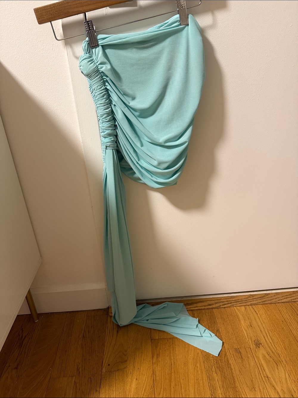 Ruched Draped Mini Skirt in Aqua